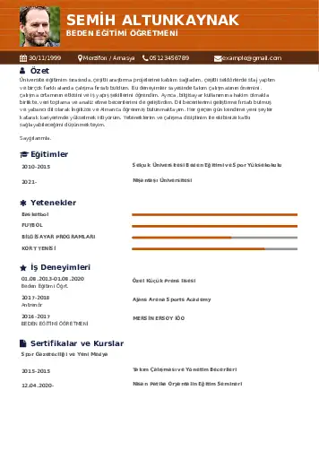 Beden Eğitimi Öğretmeni CV Örnekleri cv indir